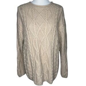 Amazonias Cream Alpaca Wool Fisherman Cable Knit Sweater Sz L Hand Knitted Peru